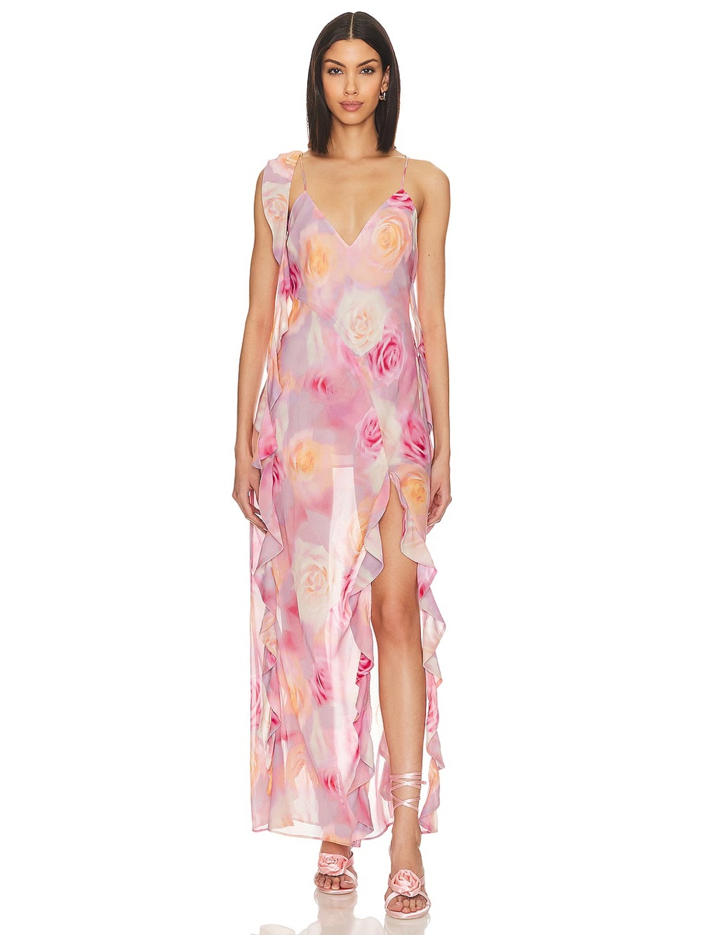nwt FOR LOVE AND LEMONS pink watercolor beate maxi dress event